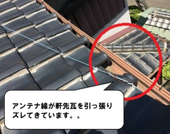 アンテナ線により瓦ズレ