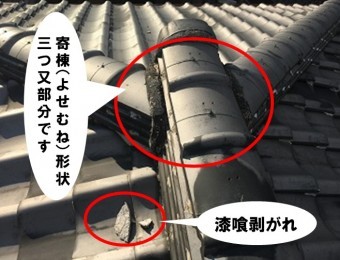 寄棟形状の三又部分