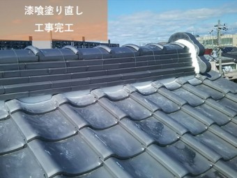枚方市 棟面戸・鬼瓦廻り漆喰塗り直し工事完了