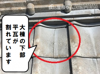 枚方市 平瓦が割れています
