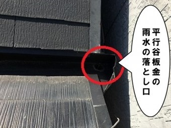 平行谷板金の雨水の落とし口