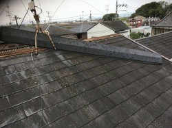 棟包板金は外れてアンテナに引っかかっています。