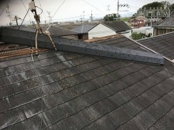 棟包板金は外れてアンテナに引っかかっています。