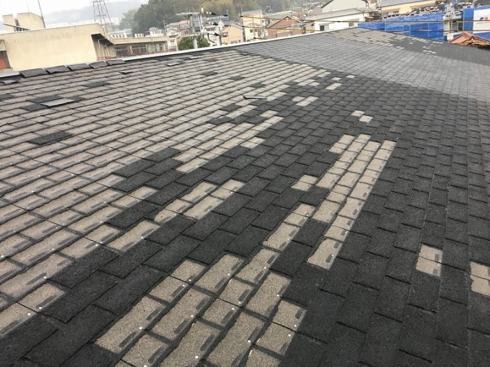 台風でシングルが千切れて飛散しています。