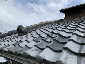 降棟のノシ瓦と冠瓦が飛散しております。