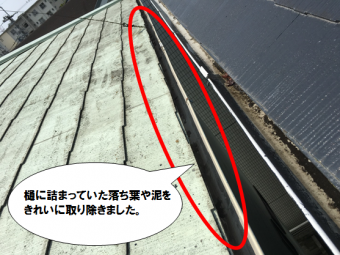 樋に詰まっていた落ち葉を取り除きました