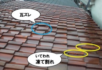 凍て割れ、瓦ズレ