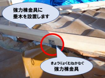 強力棟金具に垂木を設置します