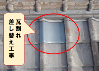 枚方市 瓦割れ差し替え工事