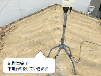寝屋川市 瓦の撤去完了、下地作りをしていきます