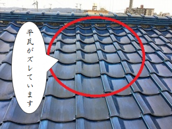 八尾市 平瓦がズレています