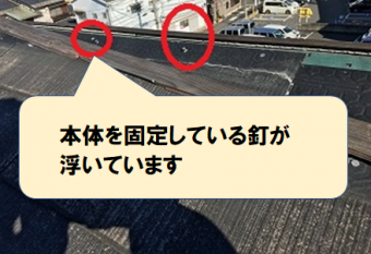 門真市 本体を固定している釘が浮いています