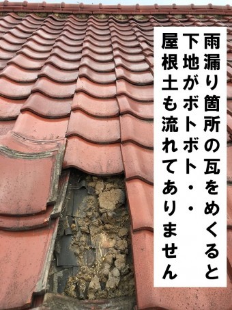 瓦をめくると土がほぼない