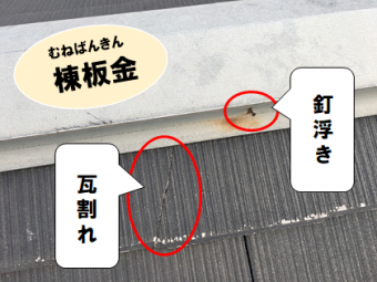 守口市 釘浮き、瓦割れ