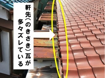 軒先瓦がずれている