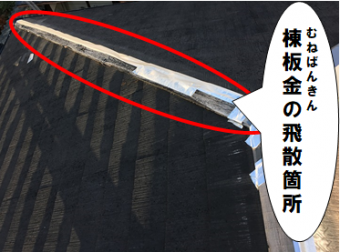 寝屋川市 棟板金の飛散箇所