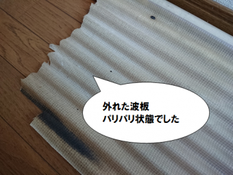門真市 外れた波板はパリパリ状態