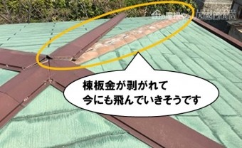 棟の板金が剥がれています