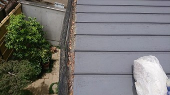 落ち葉除けネットを外して隙間に落ちた枯葉を掃除します。