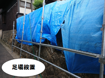 寝屋川市 塀撤去復元工事(足場設置)