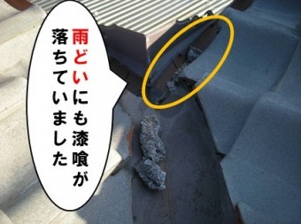雨樋に漆喰が落ちていました