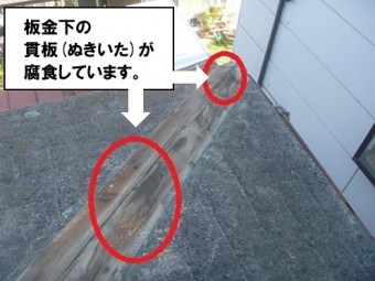 板金下の貫板が腐食