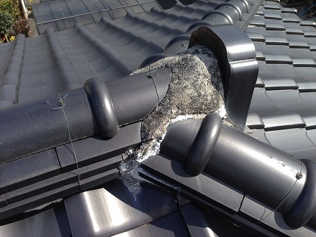 鬼瓦回り漆喰部分コーキング