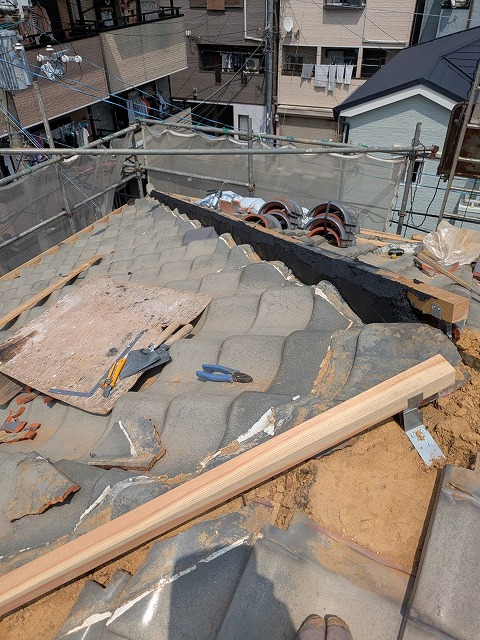 南蛮漆喰の施工中